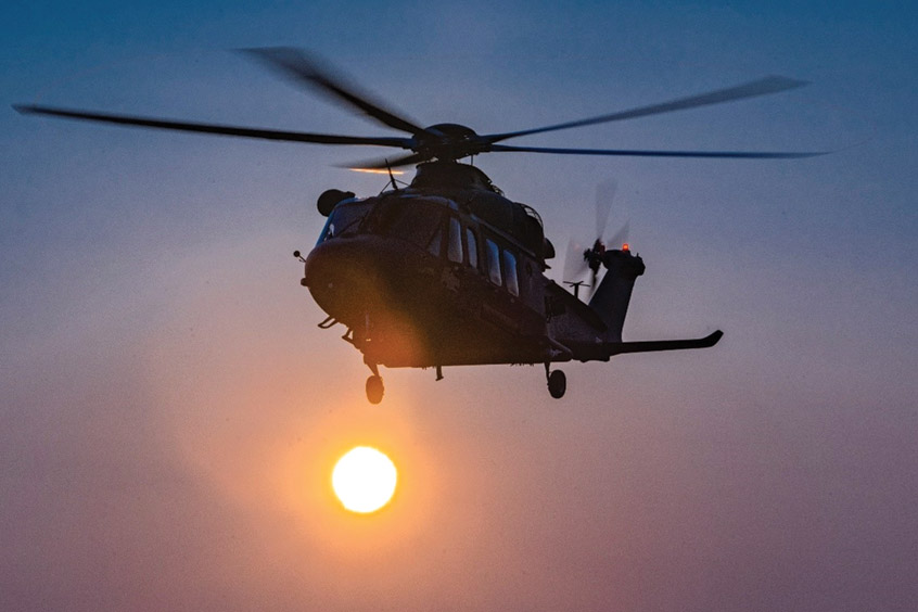 An MH-139A, which will be tasked with monitoring Intercontinental Ballistic Missiles around the clock, conducts an early morning flight