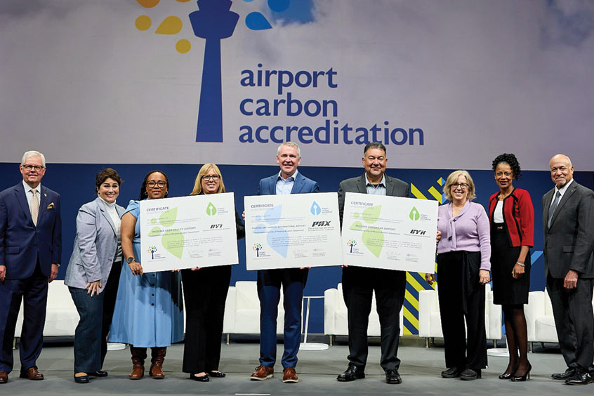 Both airports are reducing emissions through energy audits, LED upgrades, electric vehicles and plans for on-site solar power.