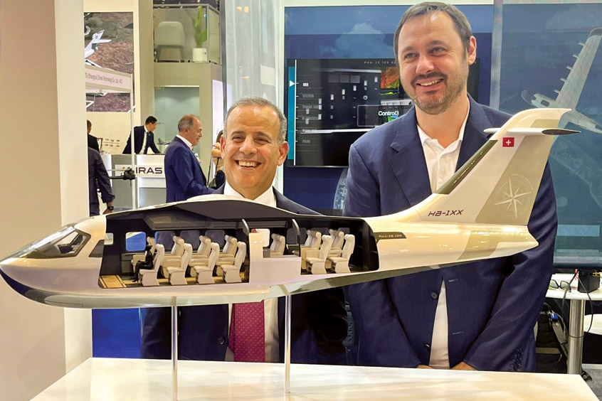 Abdulla Almutareb, chairman and CEO of Tahseen Aviation, with George Alafinov, CEO of Jekta, at Dubai Airshow 2025.