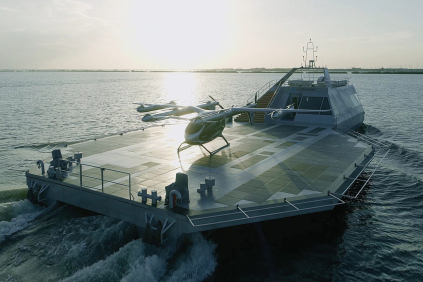 AutoFlight’s water-based green vertiport serves as a mobile aerial hub and intelligent command centre on water.
