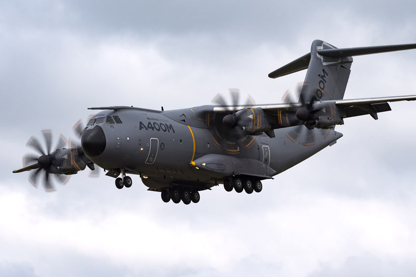 The Airbus A400, a military aircraft with more than 130 in the air and using 3D-printed parts.