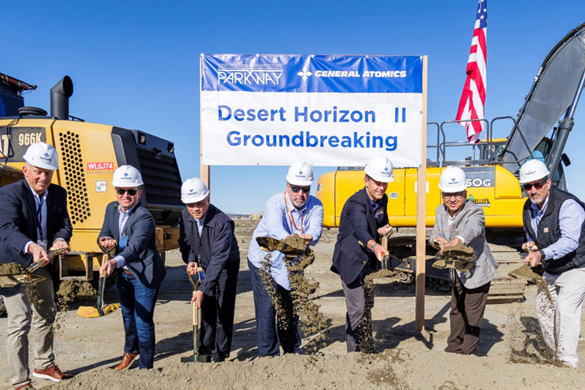 GA-ASI broke ground on a new hangar in El Mirage, California on January 14. Bart Roper and Ryan Elmer of Parkway; Tuan Nguyen, Jim Burghard, Linden Blue and Jesse Armendarez of San Bernardino County; and Dave Hyatt were in attendance.