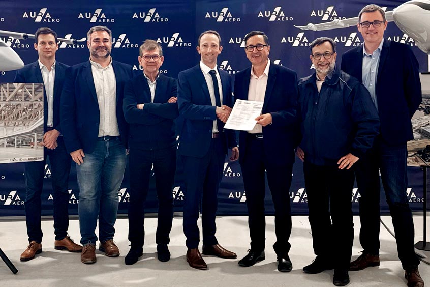 Signature of the Permit to build for AURA Factory, 19 March 2026, L-R:1. Antoine Blin, Chief of Staff, AURA AERO2. Sebastien Burduche, Head of General Services, AURA AERO3. Nicolas Dufourcq, CEO, Bpifrance4. Jérémy Caussade, Co-Founder and President, AURA AERO5. Albert Sanchez, Mayor of Toulouse, Mayor of Cugnaux6. Fabien Raison, Co-Founder, General Manager, Chief Operating Officer, AURA AERO7. Wilfried Dufaud, Co-Founder, Executive Director & Head of Airworthiness,  AURA AERO.
