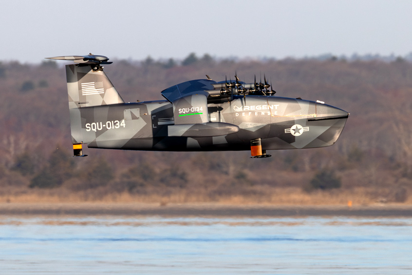 REGENT Defense Squire Seaglider drone performs a flight demonstration in North Kingstown, RI.