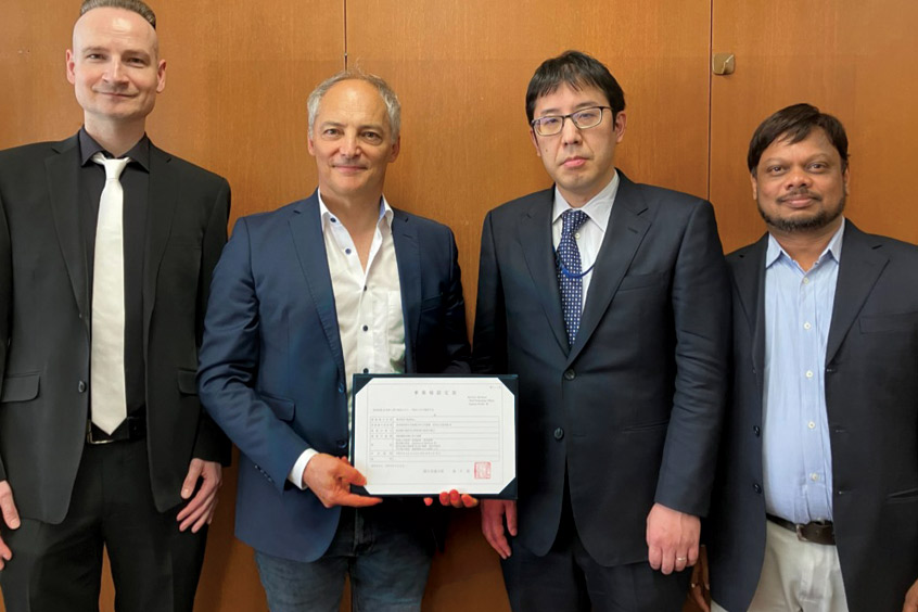 From left: Harald Nagler, Head of Airworthiness and Type Certification, SkyDrive, Arnaud Coville, Chief Technology Officer, SkyDrive, Fujimaki Yoshihiro, Director of Aircraft Engineering and Certification Center,Airworthiness Division, Safety and Security Department, Civil Aviation Bureau (JCAB), Yuwaraj Dande, Manager of ADO and Process Assurance at Airworthiness and Type Certification, SkyDrive