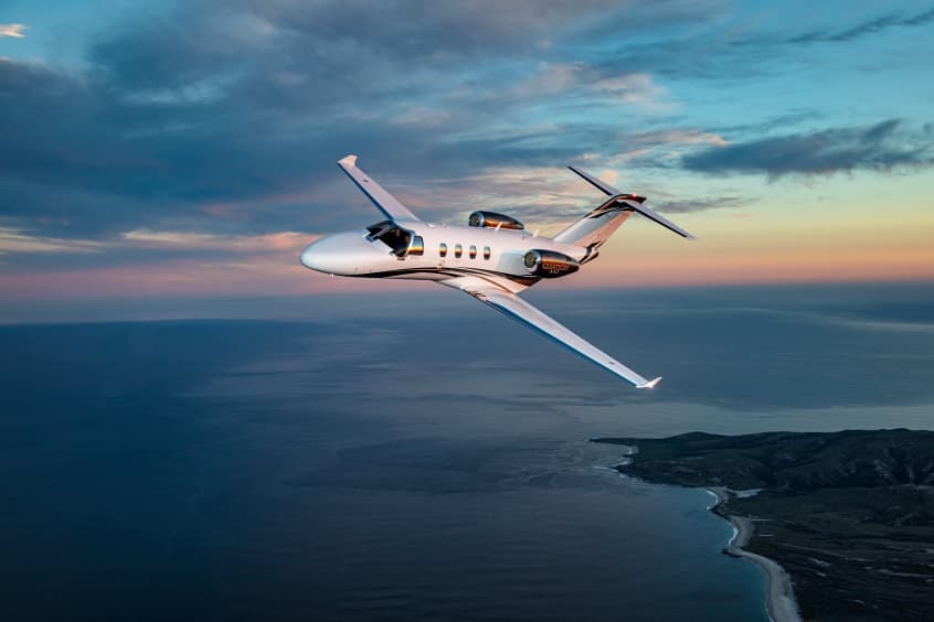 Powered by two Williams FJ44-1AP-21 engines, the aircraft has a maximum cruise speed of 404kt, a range of 1,550nm and can operate from runways as short as 3,210ft.