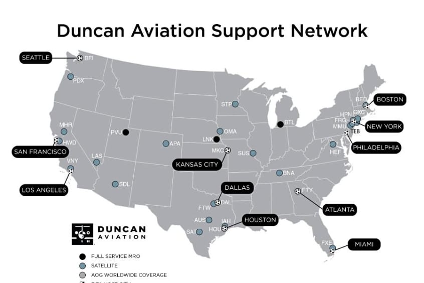 The Duncan support network covers large swathes of the US.