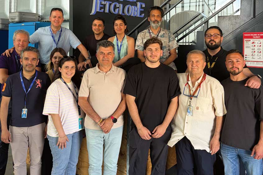 GM and VP Tolga Aşan, flight ops assistants Koray Bayramoğlu and Devrim Sevgi Yazıcı, hangar executive Ayşe Tayşı, CAMO manager Servet Kaya, engineer Seyitthan Sakın, Falcon technician Dinçer Pilgir and Part 145 assistant Alperen Düzgün.