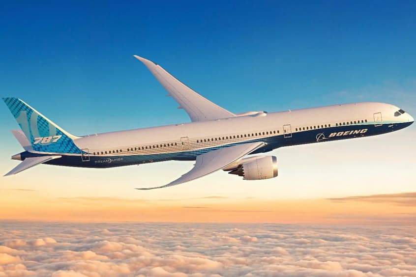 A Boeing 787 in flight, enabled by advanced composite components from Albany Engineered Composites.