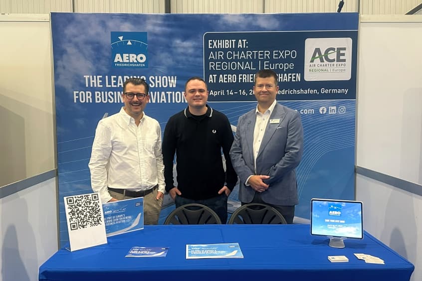 Tobias Bretzel, show director of AERO at Fairnamic GmbH; Brad Wright, ACE show sales manager at Business Air News; and Glenn Hogben, chief executive of The Air Charter Association.