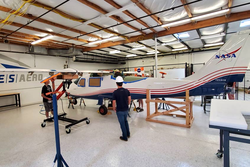 Engineers at Empirical Systems Aerospace, or ESAero, perform fit checks on the future wing to be used on the final configurations of NASA’s all-electric X-57 Maxwell. (Photo: Empirical Systems Aerospace)