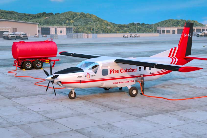 Computer rendering of the fire-fighting aircraft, Firecatcher F-45.