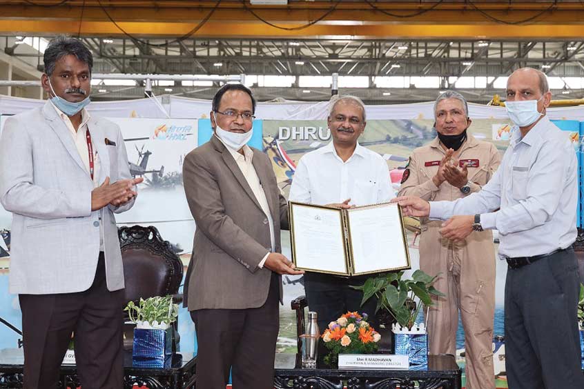 Mr S Anbuvelan, Executive Director, Helicopter Division, Wg Cdr (Retd) Unni Pillai, Executive Director (Flight Operations-Rotary Wing) and Mr V Sivasubramanian, General Manager, Helicopter Division. (Photo: Hindustan Aeronautics)
