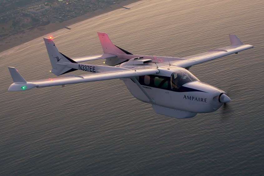 Ampaire Electric EEL in flight over Ventura County coastline. (Photo: Ampaire)