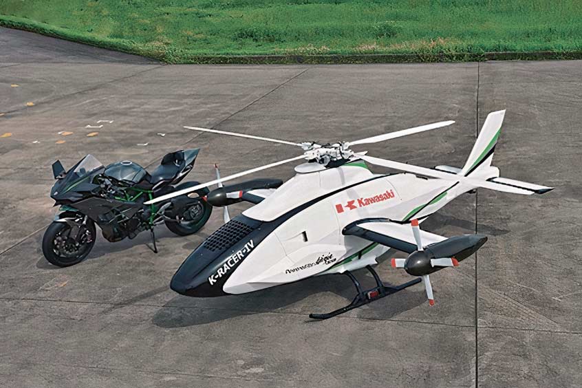 Kawasaki’s K-RACER unmanned helicopter is the size of a motor bike and powered by the same supercharged H2R engine as it’s Ninja motorcycle. (Photo: Kawasaki)